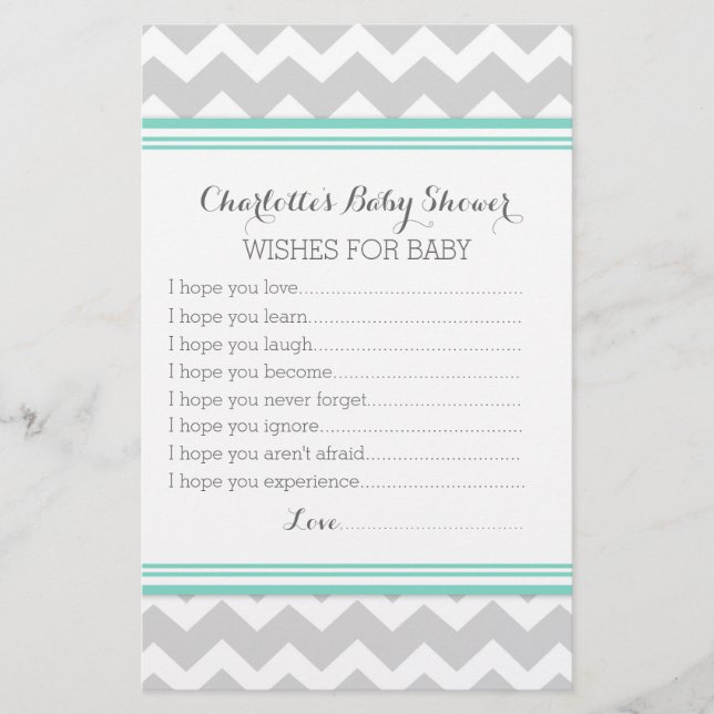Baby Shower Wishes for Baby Turquoise Grey Chevron (Front)