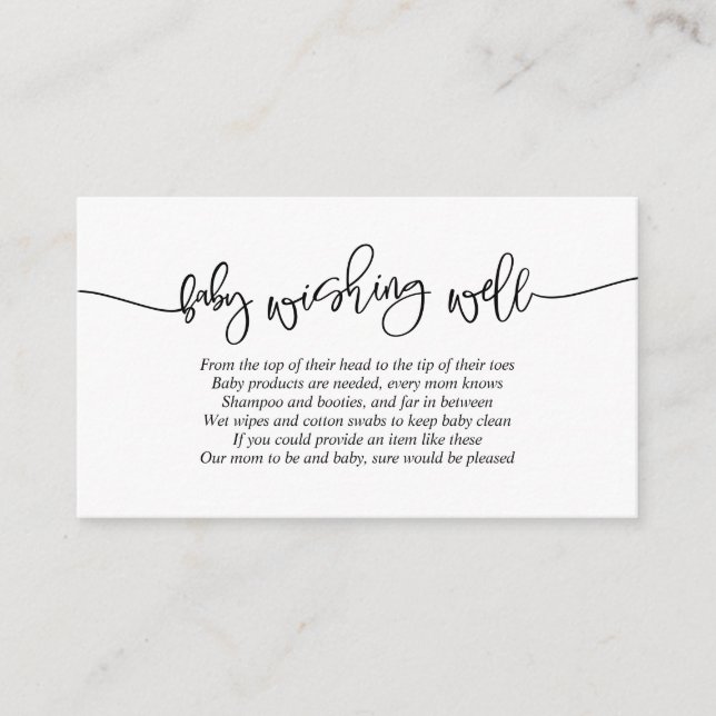 Baby Shower, Wishing Well, Creative Black Script Enclosure Card (Front)