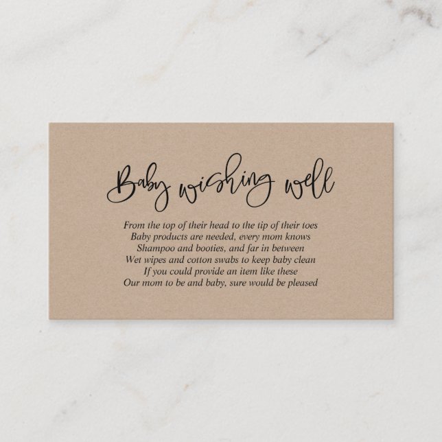 Baby Shower, Wishing Well, Creative Kraft Script Enclosure Card (Front)
