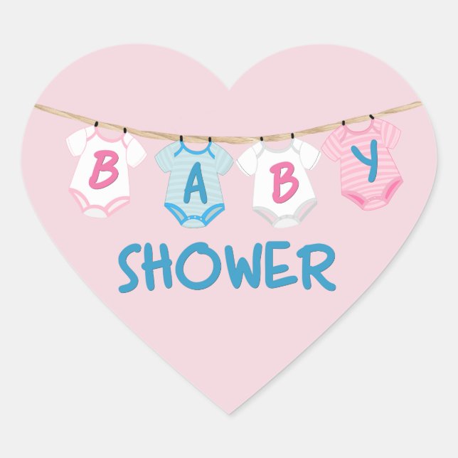 Baby Shower with Baby Clothes Heart Sticker (Front)
