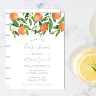 Baby Shower With Citrus Oranges and Powder Blue Invitation