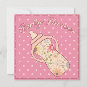 Baby shower with feeding bottle pink invitation