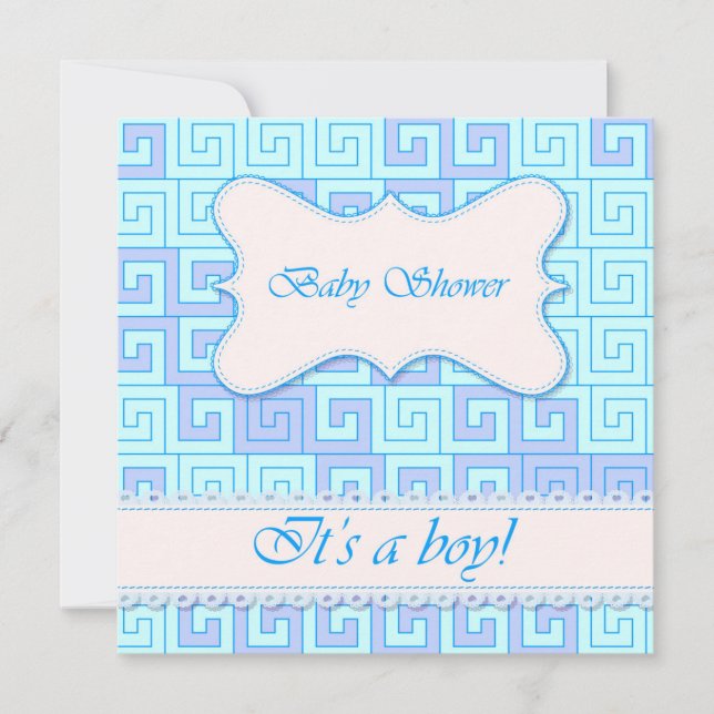Baby shower with greek pattern blue 2 invitation (Front)