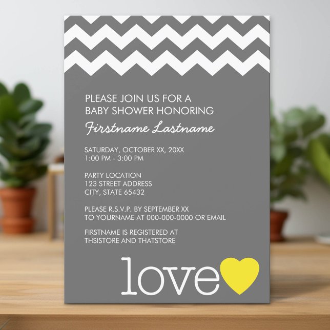 Baby Shower with modern chevrons and heart Invitation (Custom Invitation with Download Option)