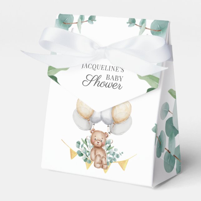 Baby Shower Woodland Bear Balloons Bearly Wait Favour Box (Front Side)