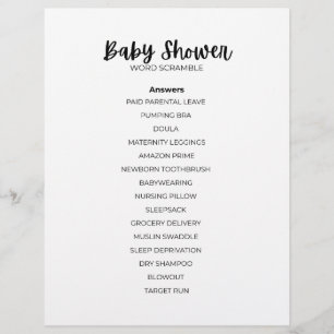Baby Shower Word Scramble Answer Sheet Custom Letterhead