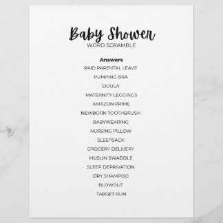 Baby Shower Word Scramble Answer Sheet Custom Letterhead