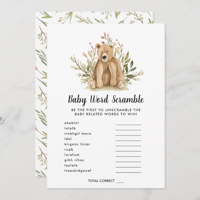Baby Shower Word Scramble Game Card (Front/Back)