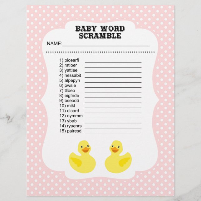 Baby Shower Word Scramble Game Flyer (Front)