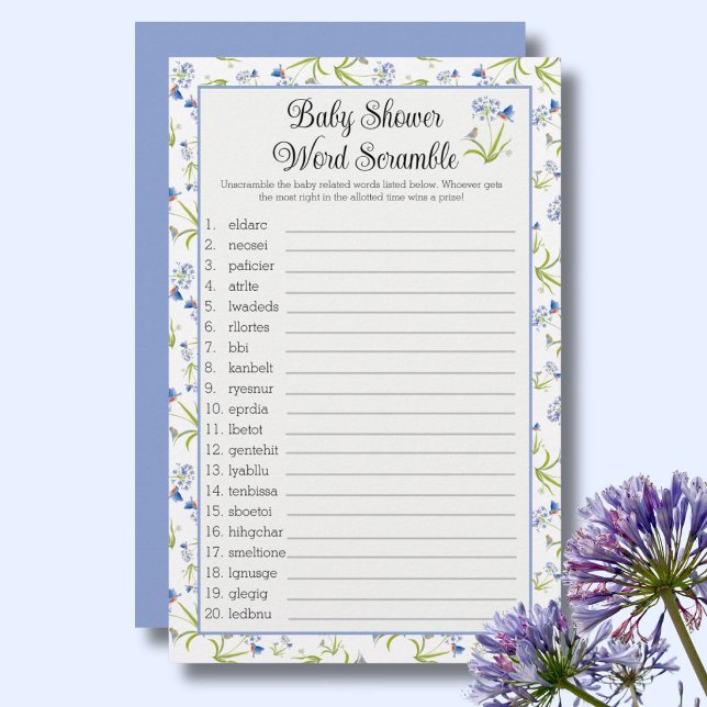 Baby Shower Word Scramble  Lily with Bluebird (Creator Uploaded)