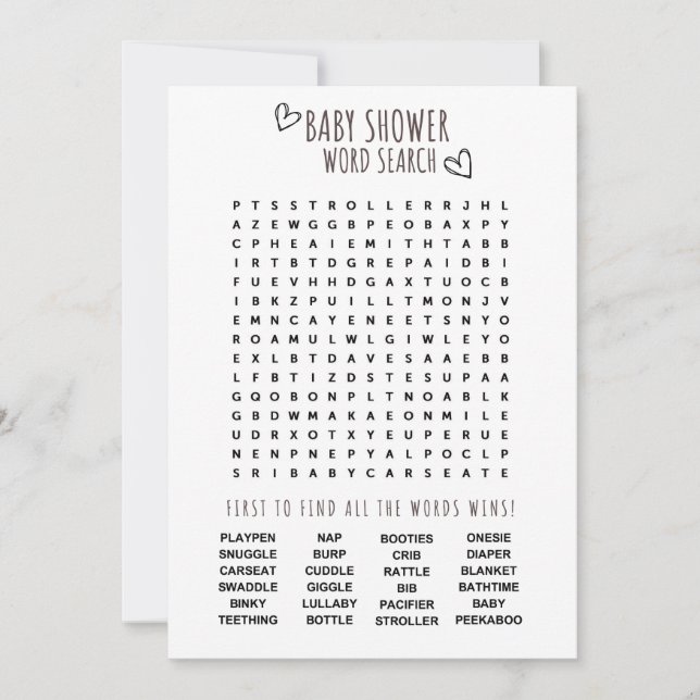 Baby Shower Word Search Fun Invitation (Front)