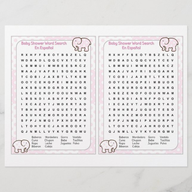 Baby Shower word search Spanish Flyer (Front)
