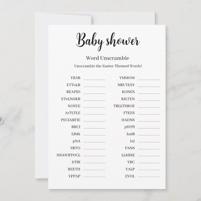 Baby Shower Word Unscramble Game, Printable  Invitation (Front)