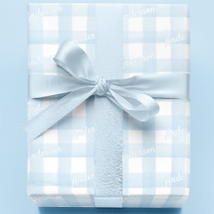 Baby Shower Wrapping Paper Boy Light Blue Gingham