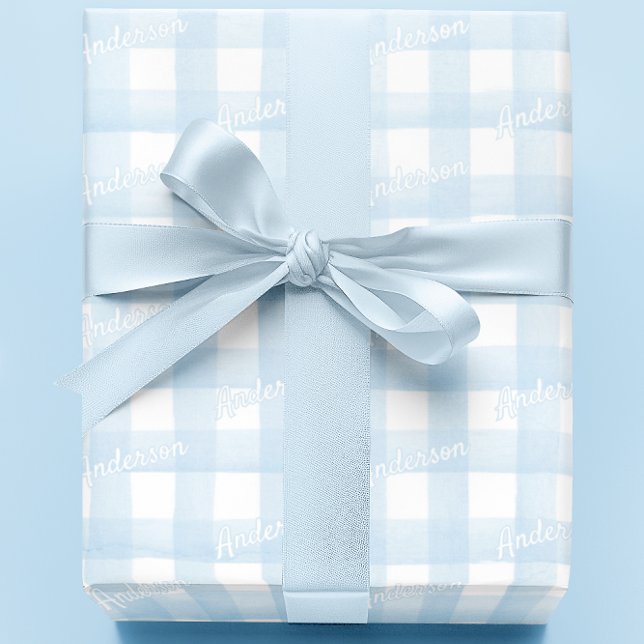 Baby Shower Wrapping Paper Boy Light Blue Gingham (Creator Uploaded)