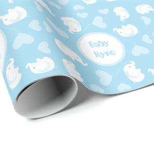 Baby Shower Wrapping Paper with Elephant for Boy