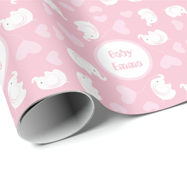 Baby Shower Wrapping Paper with Elephant for Girl (Roll Corner)