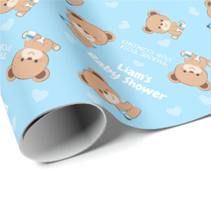 Baby Shower Wrapping Paper with Stroller for Boy