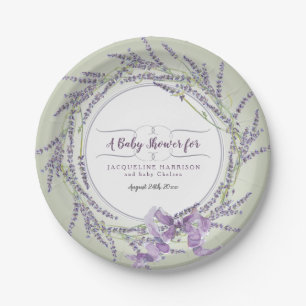 Baby Shower Wreath Lavender Floral Watercolor Paper Plate