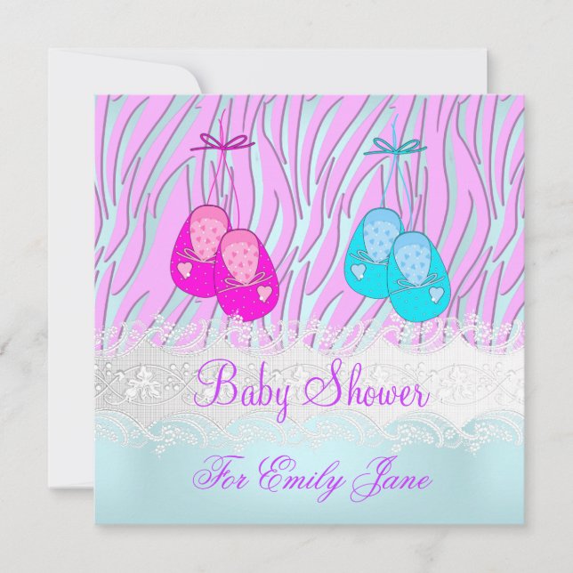Baby Shower Zebra Pink Blue Baby Girl Or Boy Invitation (Front)