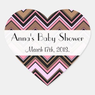 Baby Shower - Zigzag Pattern, Chevron - Brown Pink Heart Sticker