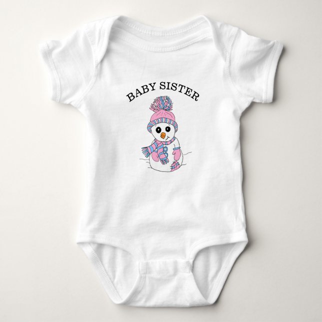 Baby Sister Snowman Cute Whimsical Christmas Baby Bodysuit (Front)