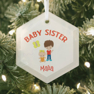 Baby Sister with Big Brother Personalised Glass Tree Decoration