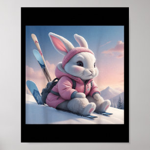 Baby Ski Bunny In Snow Winter Motif Ski Rabbit Alp Poster