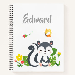 Baby Skunk, Butterfly & Flowers Notebook