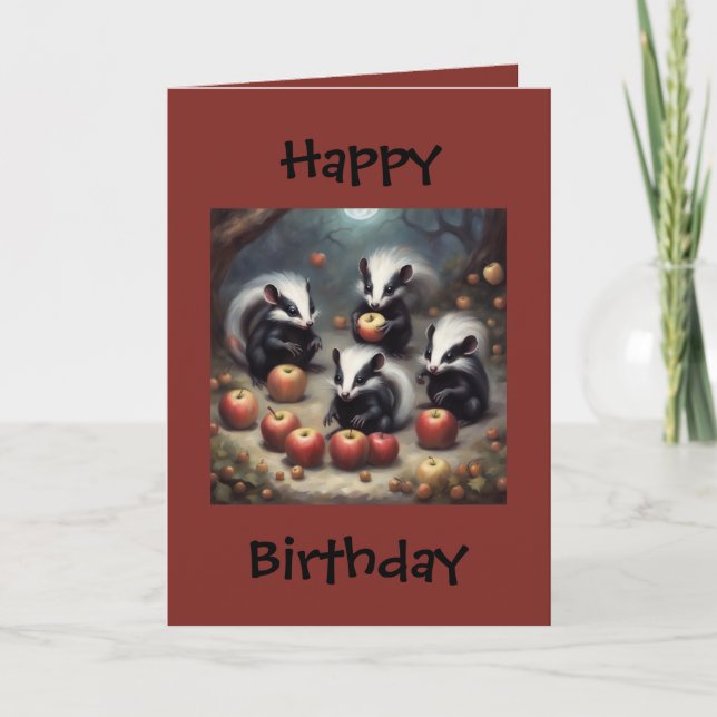 Baby Skunks and Apples Birthday Card (Front)