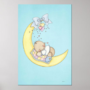 Baby sleeping on moon poster
