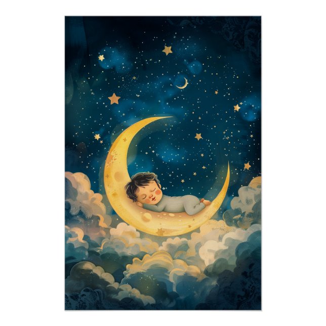 Baby Sleeping on the Moon Poster (Front)