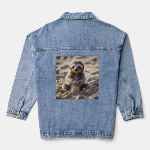 Baby Sloth Building Sand Castles, Denim Jacket