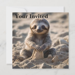 Baby Sloth Building Sand Castles, Invitation