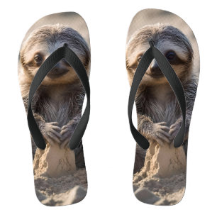 Baby Sloth Building Sand Castles, Jandals