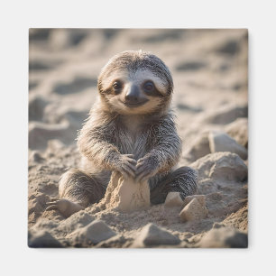Baby Sloth Building Sand Castles, Magnet