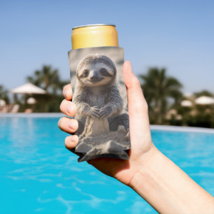 Baby Sloth Building Sand Castles, Seltzer Can Cooler