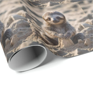 Baby Sloth Building Sand Castles, Wrapping Paper