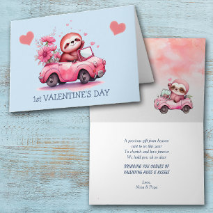 Baby Sloth Car First Valentine's Day Holiday Card