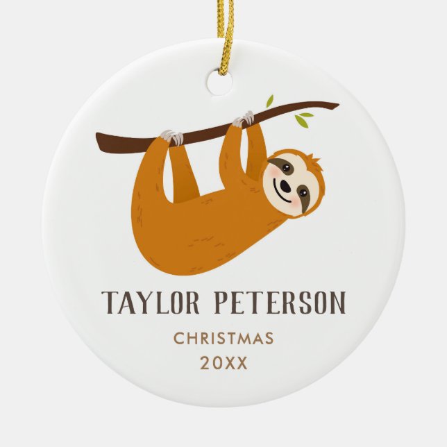 Baby Sloth Cute Baby Boy Christmas Ceramic Tree Decoration (Front)