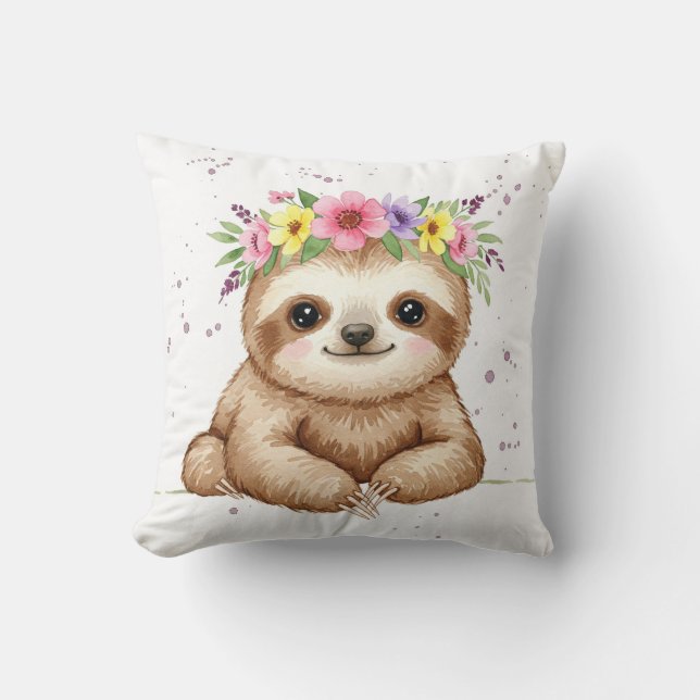 Baby sloth with flower crown cushion (Front)