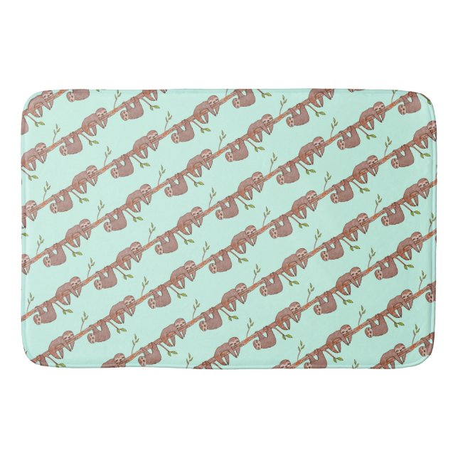 Baby Sloths hanging on Tree Pattern Bath Mat (Front)