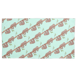 Baby Sloths hanging on Tree Pattern Pillowcase