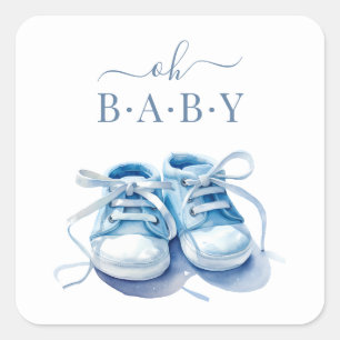 Baby Sneakers Baby Shower Invitation, Baby Boy Square Sticker