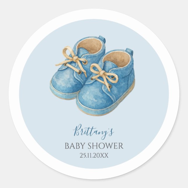 Baby Sneakers Baby Shower Minimalist Sports Classic Round Sticker (Front)