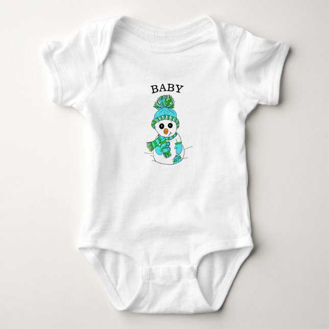 Baby Snowman Cute Whimsical Christmas Baby Bodysuit (Front)