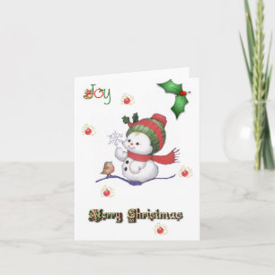 baby snowman talking to a baby bird christmas card