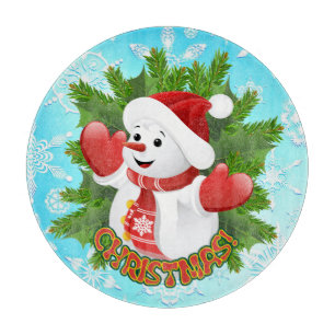 Baby Snowman with Crystal Snowflakes Ornament Cutting Board