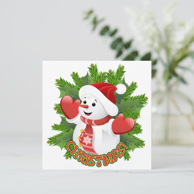 Baby Snowman with Crystal Snowflakes Ornament Invitation (Standing Front)