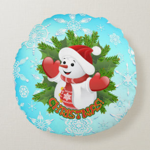 Baby Snowman with Crystal Snowflakes Ornament Round Cushion